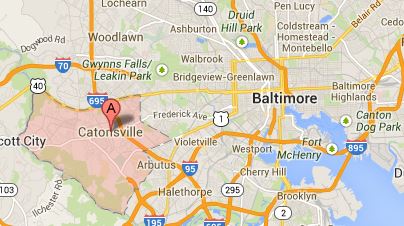Map of Towson and Baltimore MD