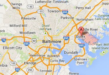 A map of Essex and Baltimore MD - 21221