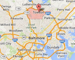 Map of Towson and Baltimore MD